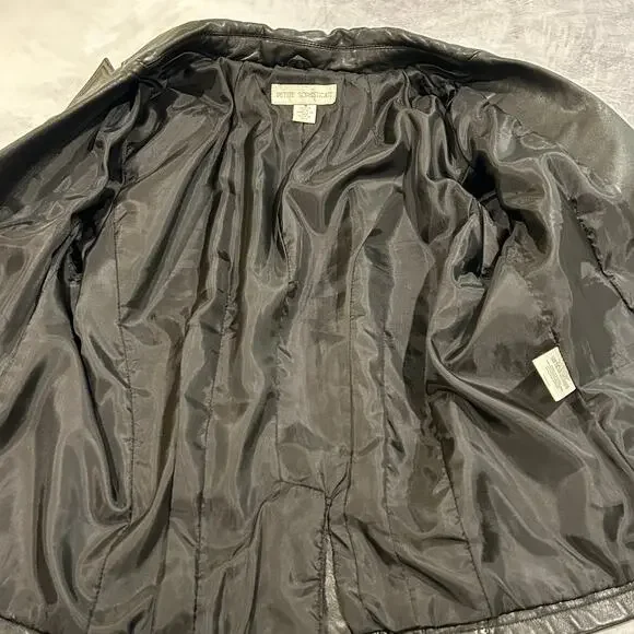 Petite Sophisticate Jacket Coat Women M 100% Leather Black Old Money Staple - Picture 6 of 8